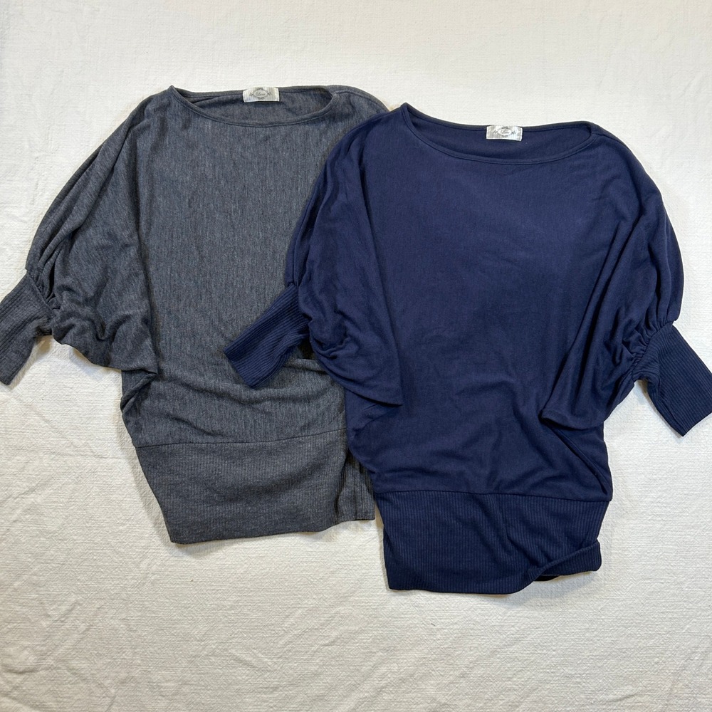 Lara Womens Dolman Batwing Sleeve Top Lot of 2 Gray Navy Blue Medium FJ1001-A